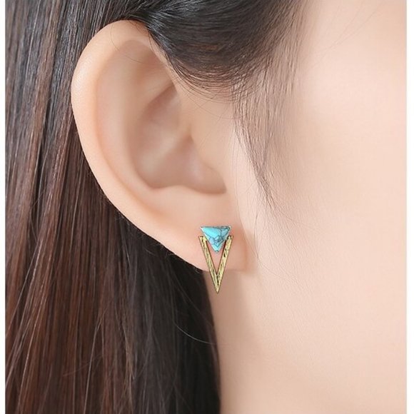 NEW Turquoise Sterling Silver Trillion Earrings - Picture 8 of 9